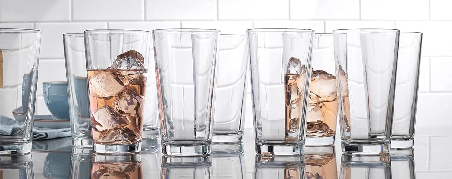 Home Essentials Drinking Glasses Set of 10 Highball Glass Cups 16 Oz. Basic Water Glasses, Beer, Juice, Cocktails, Wine, Iced Tea, Bar Glasses. Dishwasher Safe.