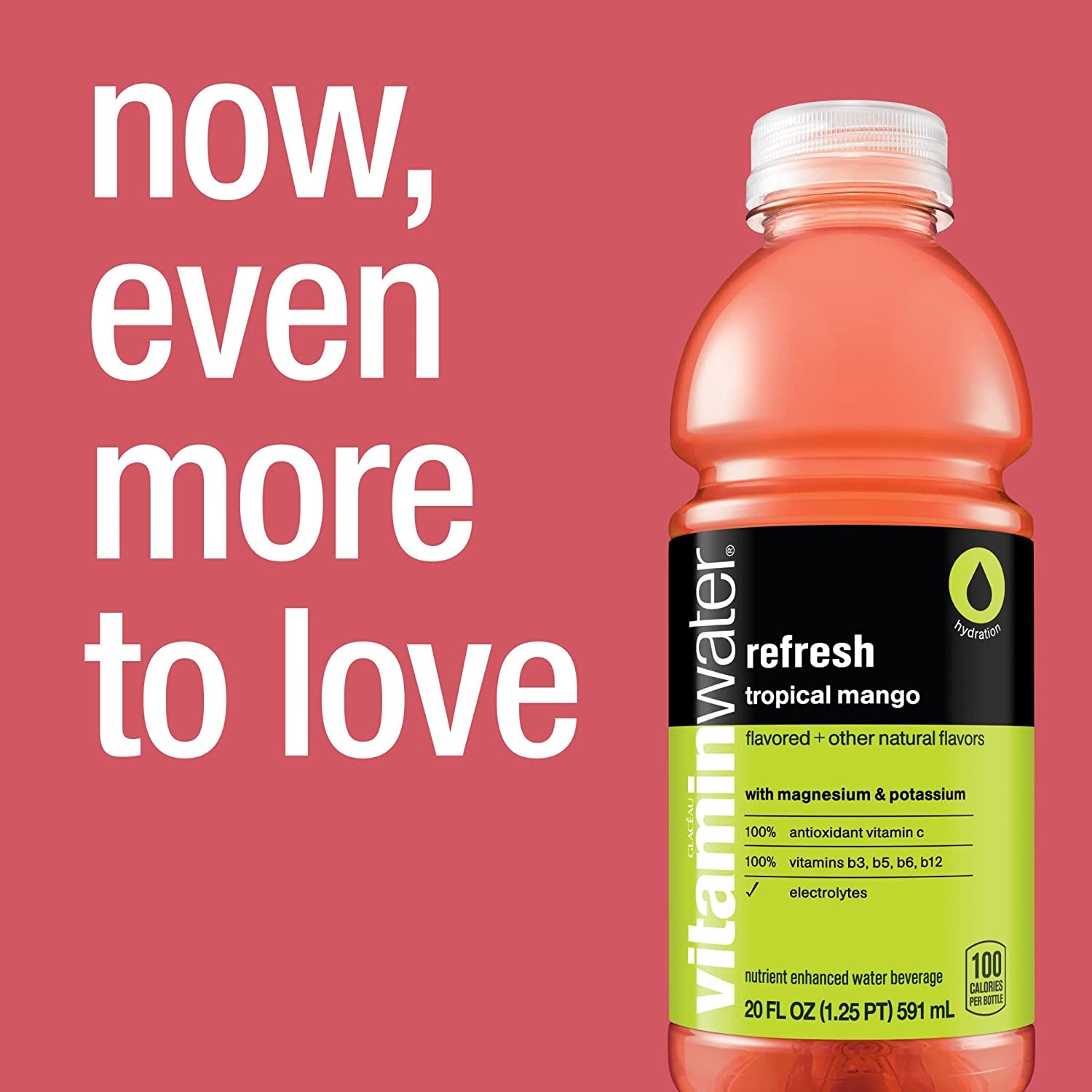 Vitaminwater Refresh Electrolyte Enhanced Water W/Vitamins, Tropical Mango Drinks, 20 Fl Oz, 12 Pack