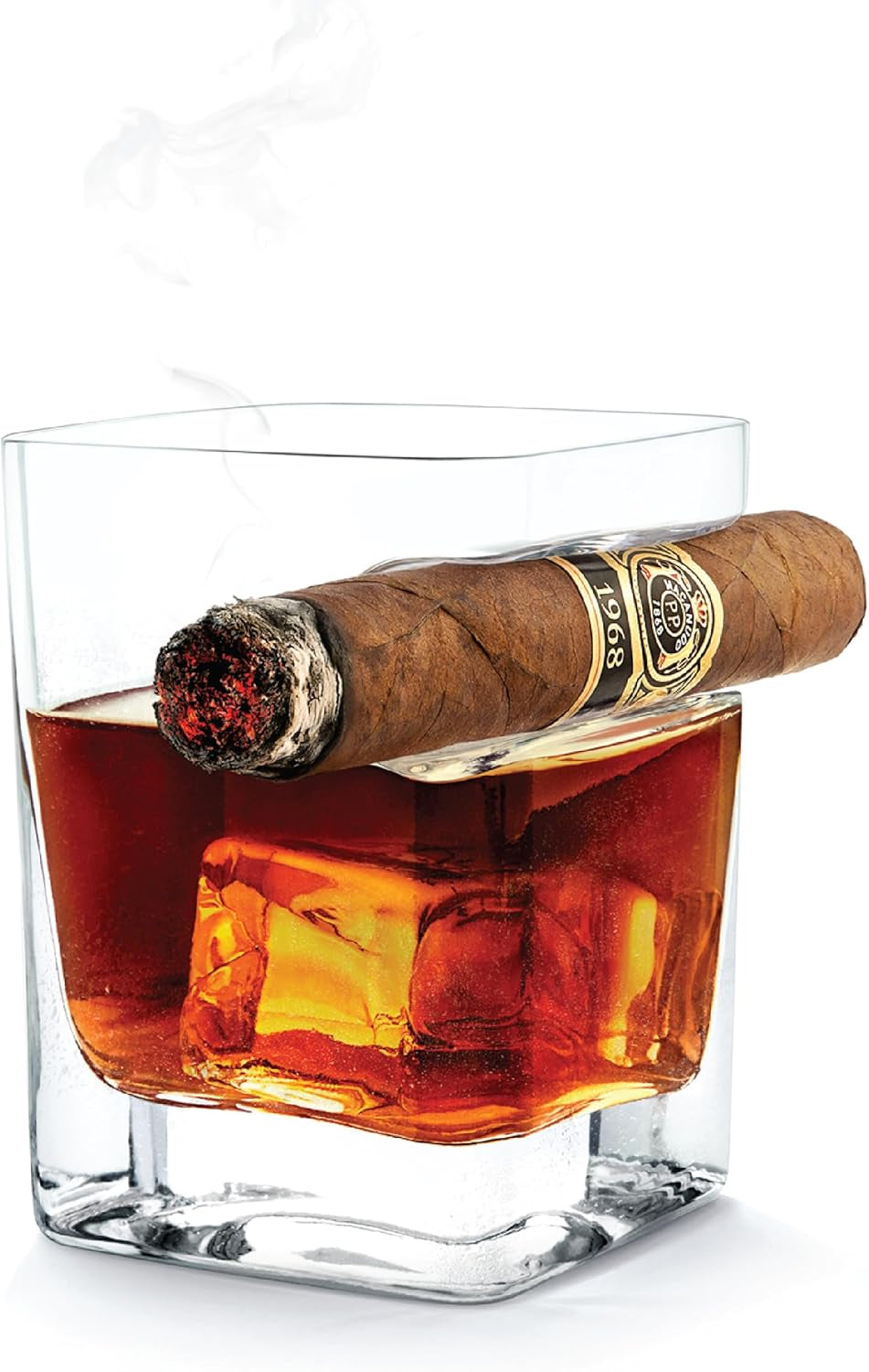 Premium Cigar Glass, 9 Oz – Glassware to Hold Your Drink and Cigar in One Hand with the Cigar Holder Glass – Double Old Fashioned Glass with Built-In Cigar Notch for Effortless Enjoyment