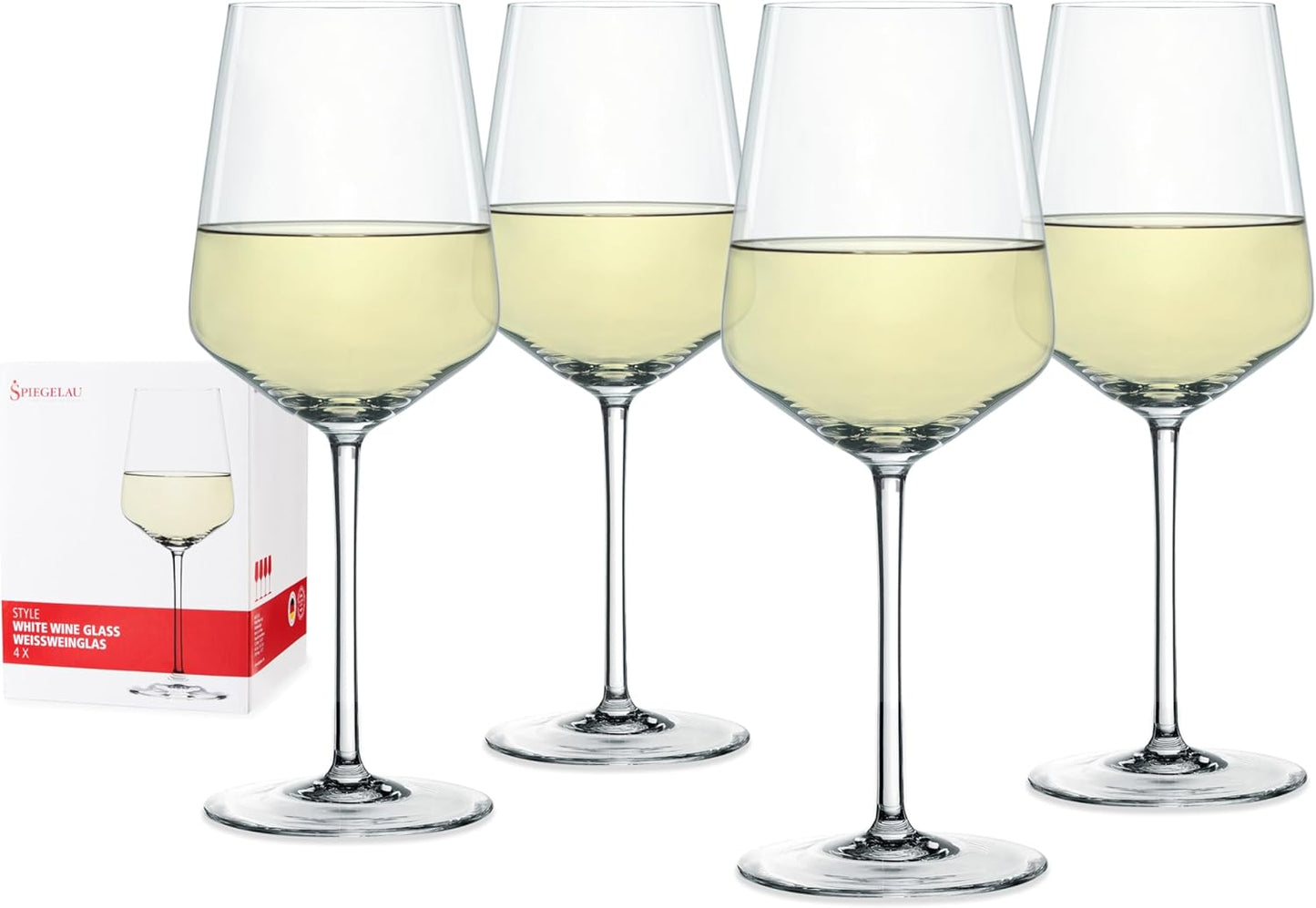 Style White Wine Glasses Set of 4 - European-Made Crystal, Classic Stemmed, Dishwasher Safe, Professional Quality White Wine Glass Gift Set - 15.5 Oz