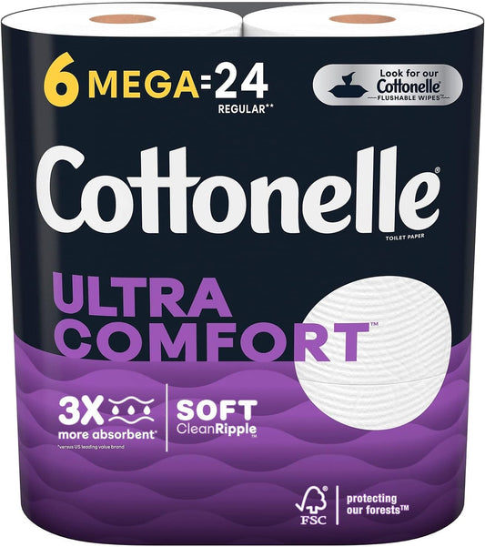 Ultra Comfortcare Toilet Paper, 6 Mega Rolls, Soft Bath Tissue (6 Mega Rolls = 24 Regular Rolls)