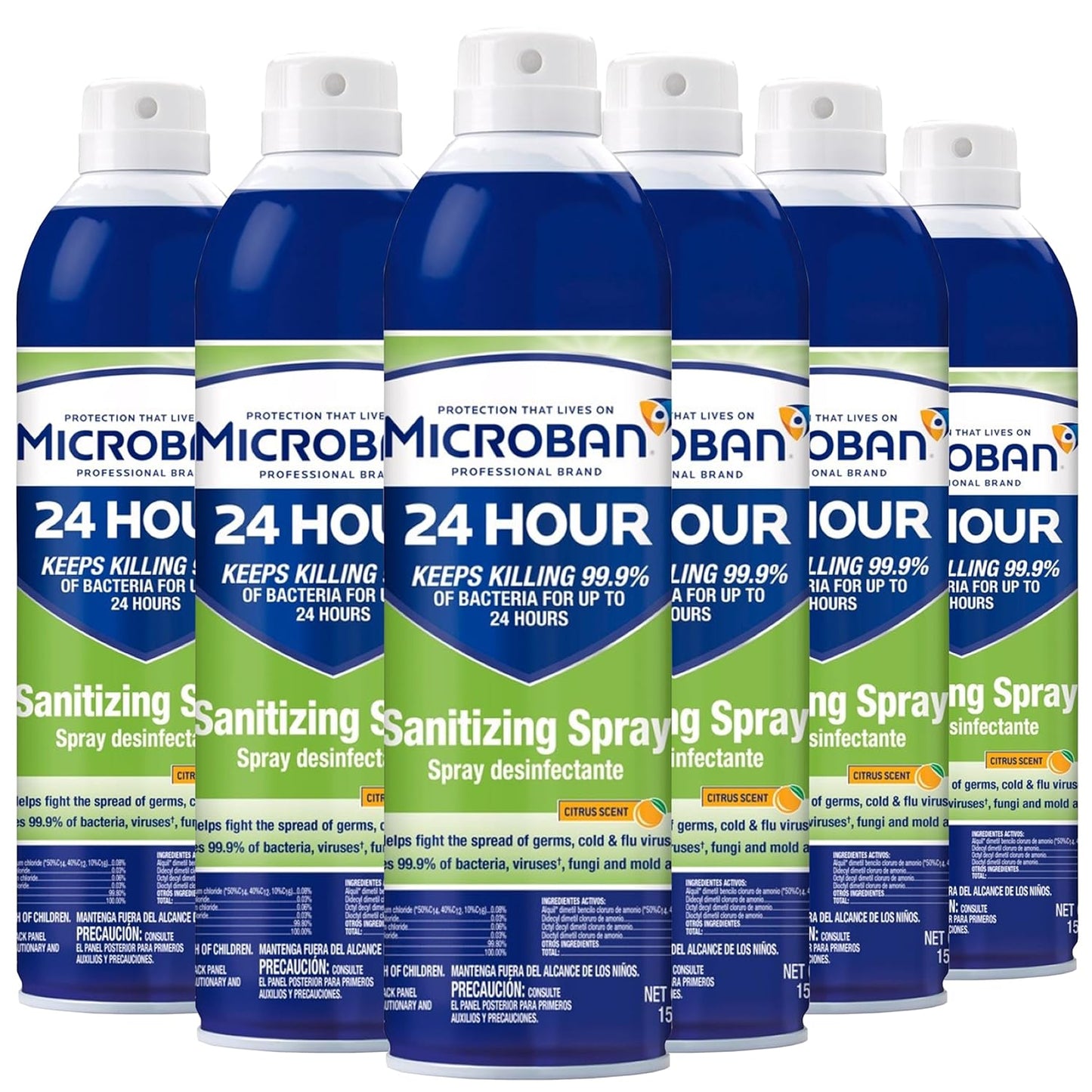 24 Hour Sanitizing Spray, 6 Cans, 15 Fl Oz Each