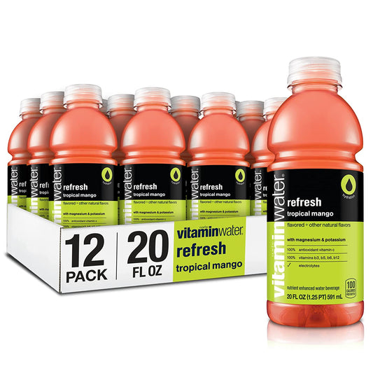 Vitaminwater Refresh Electrolyte Enhanced Water W/Vitamins, Tropical Mango Drinks, 20 Fl Oz, 12 Pack