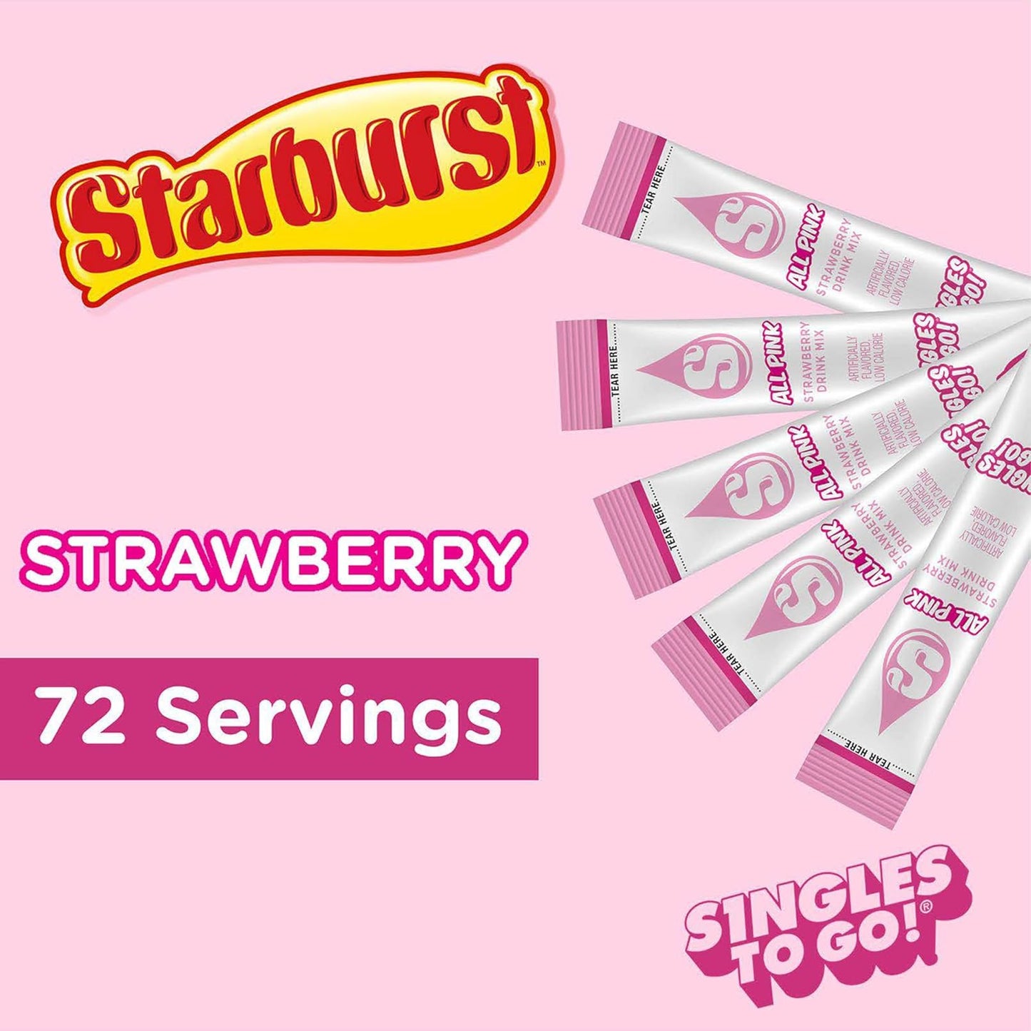 Starburst Singles to Go Powdered Drink Mix, All Pink Strawberry, 12 Boxes with 6 Packets Each - 72 Total Servings, Sugar-Free Drink Powder, Just Add Water, 6 Count (Pack of 12)