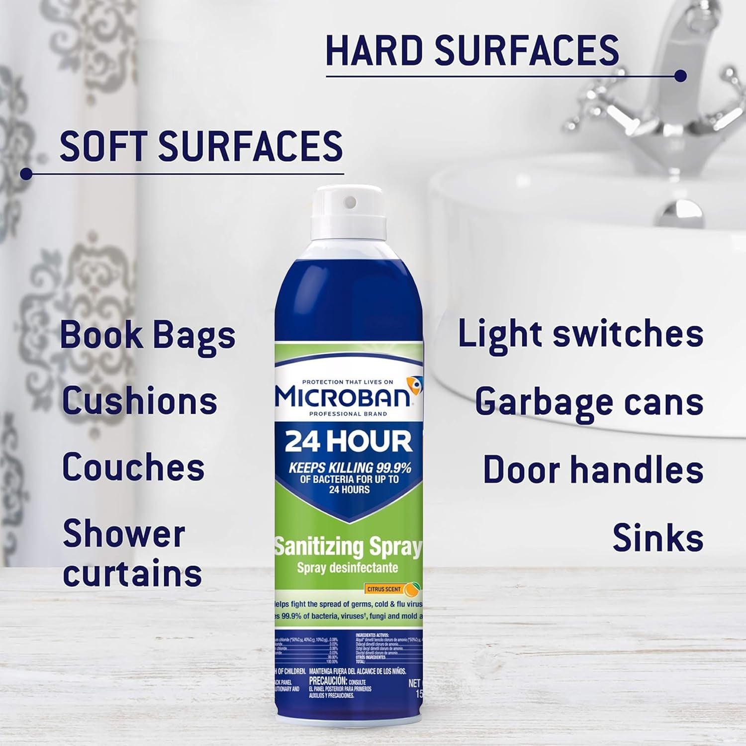 24 Hour Sanitizing Spray, 6 Cans, 15 Fl Oz Each