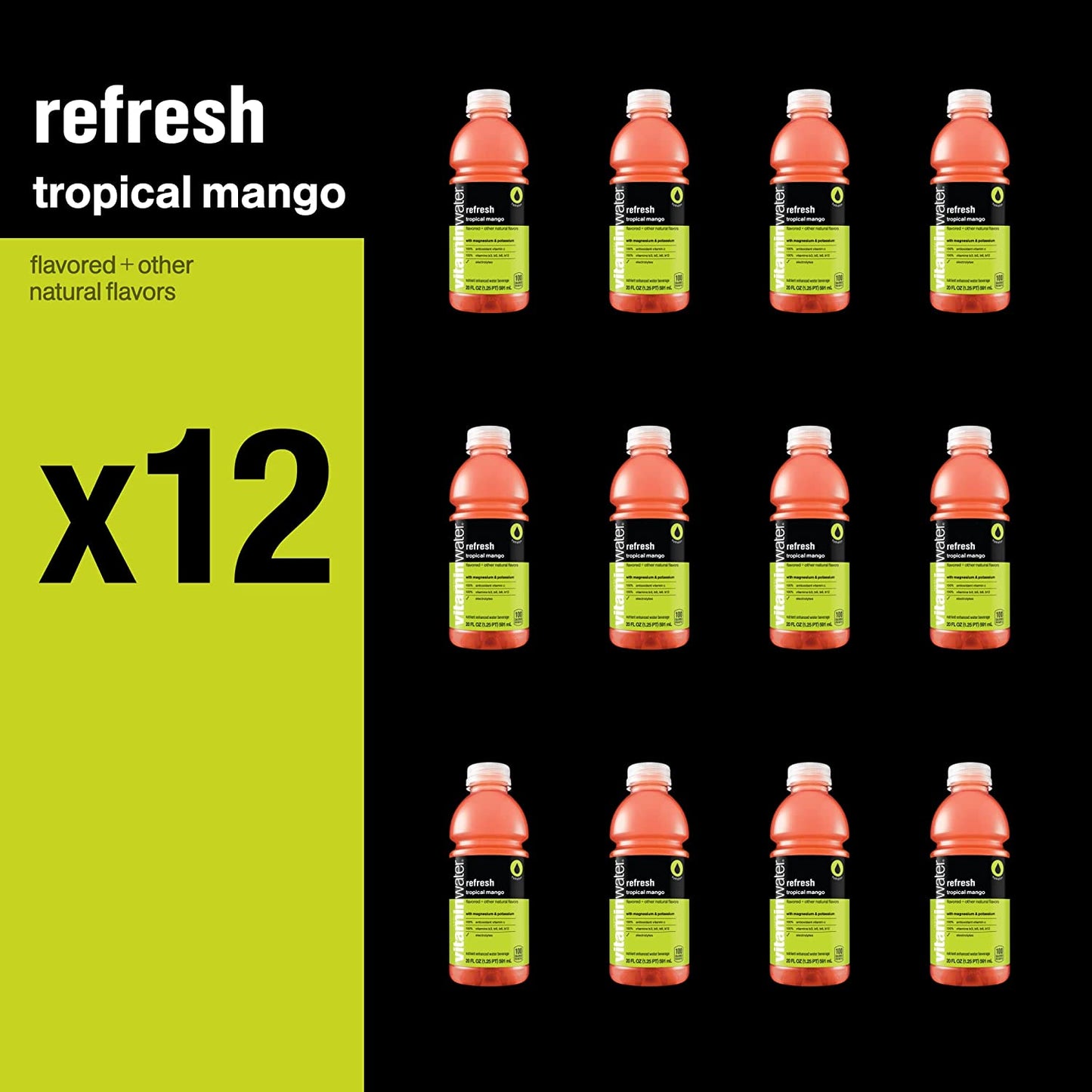 Vitaminwater Refresh Electrolyte Enhanced Water W/Vitamins, Tropical Mango Drinks, 20 Fl Oz, 12 Pack