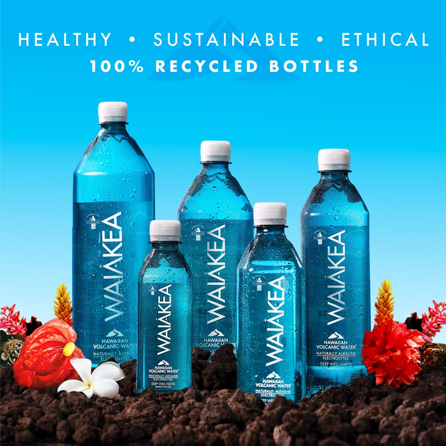 Hawaiian Volcanic Water, Naturally Alkaline, 100% Recycled Bottle, 1L (Pack of 12), 33.8 Fl Oz (Pack of 12)