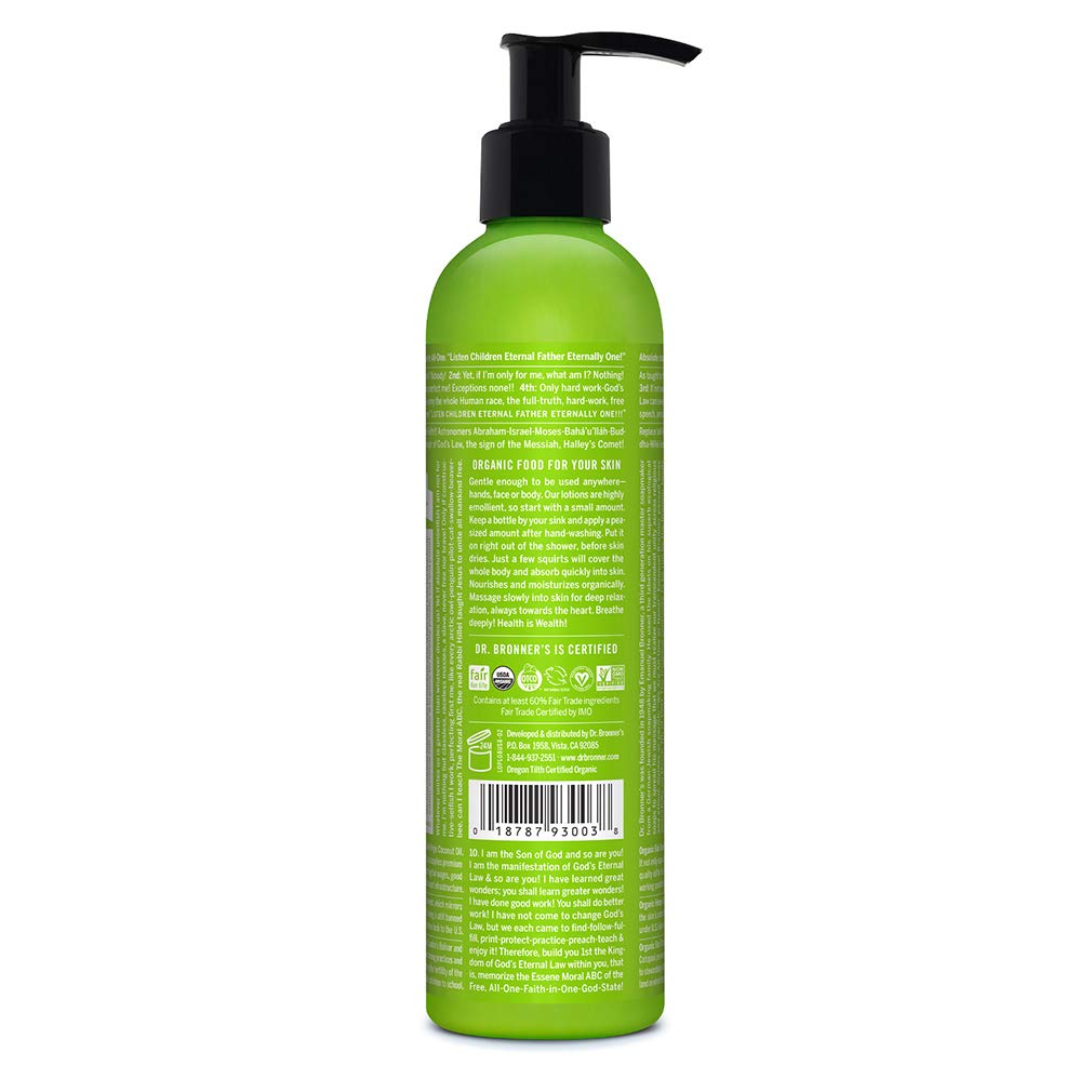 Dr. Bronner's - Organic Lotion (Patchouli Lime, 8 Ounce) - Body Lotion and Moisturizer, Certified Organic, Soothing for Hands, Face and Body, Highly Emollient, Nourishes and Hydrates, Vegan, Non-GMO