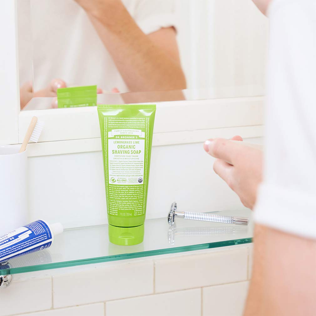 Dr. Bronner's - Organic Shaving Soap (Lemongrass, 7 Ounce) - Certified Organic, Sugar and Shikakai Powder, Soothes and Moisturizes for Close Comfortable Shave, Use on Face, Underarms and Legs