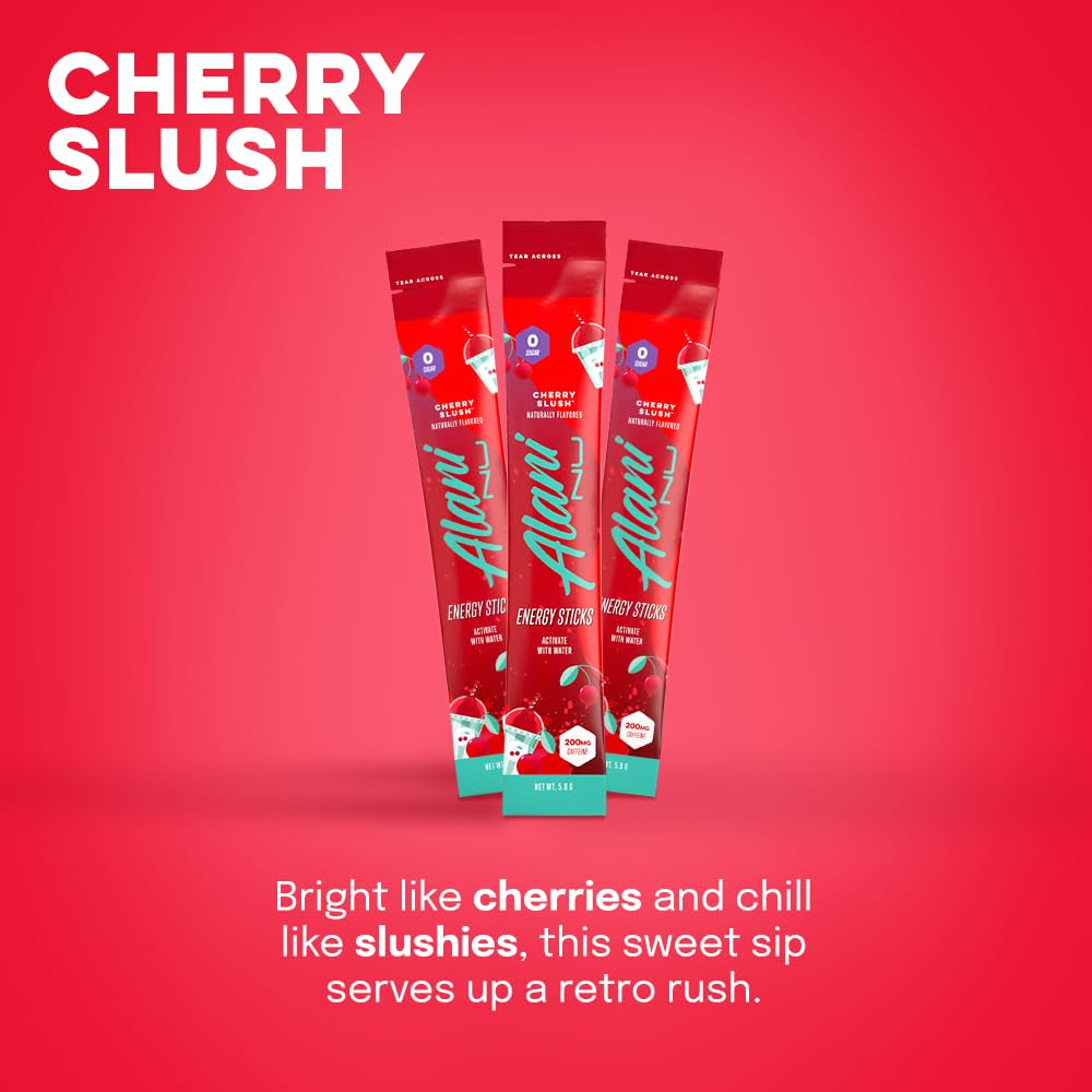 Cherry Slush Energy Sticks | Energy Drink Powder | 200Mg Caffeine | Pre Workout Performance with Antioxidants | On-The-Go Drink Mix | Biotin, B Vitamins | Zero Sugar | 5 Calories | 10 Pack