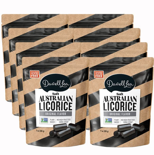 Darrell Lea Soft Australian Licorice, Original Black Flavor, 7 Ounce Bag (8-Pack) | Non-GMO, No Palm Oil, Plant Based, No High Fructose Corn Syrup | Soft & Chewy Licorice Candy, Made in Australia