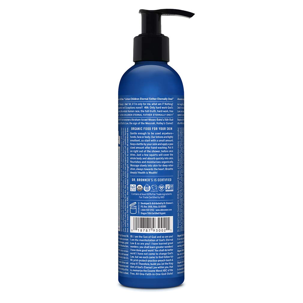 Dr. Bronner's - Organic Lotion (Peppermint, 8 Ounce) - Body Lotion and Moisturizer, Certified Organic, Soothing for Hands, Face and Body, Highly Emollient, Nourishes and Hydrates, Vegan, Non-GMO