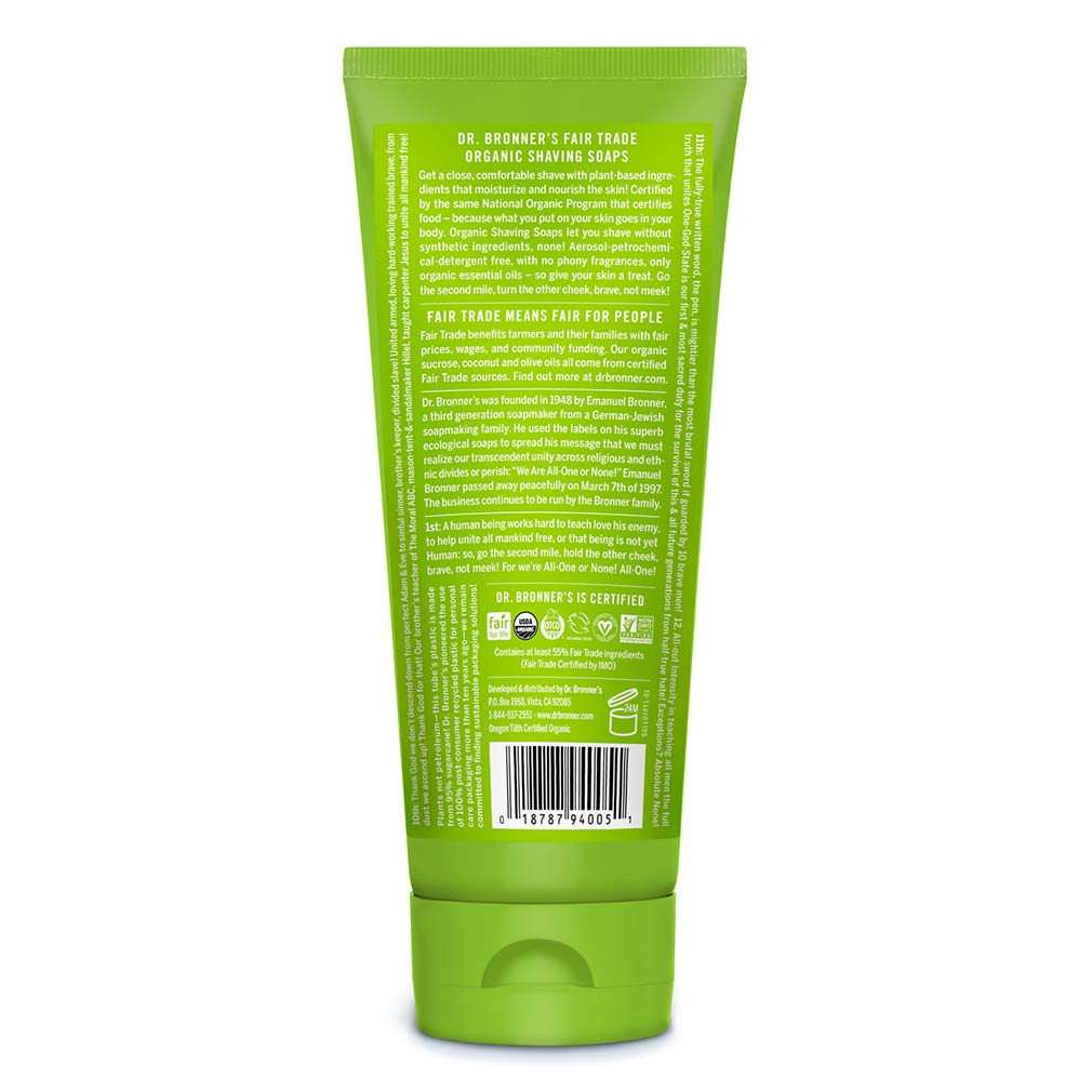 Dr. Bronner's - Organic Shaving Soap (Lemongrass, 7 Ounce) - Certified Organic, Sugar and Shikakai Powder, Soothes and Moisturizes for Close Comfortable Shave, Use on Face, Underarms and Legs