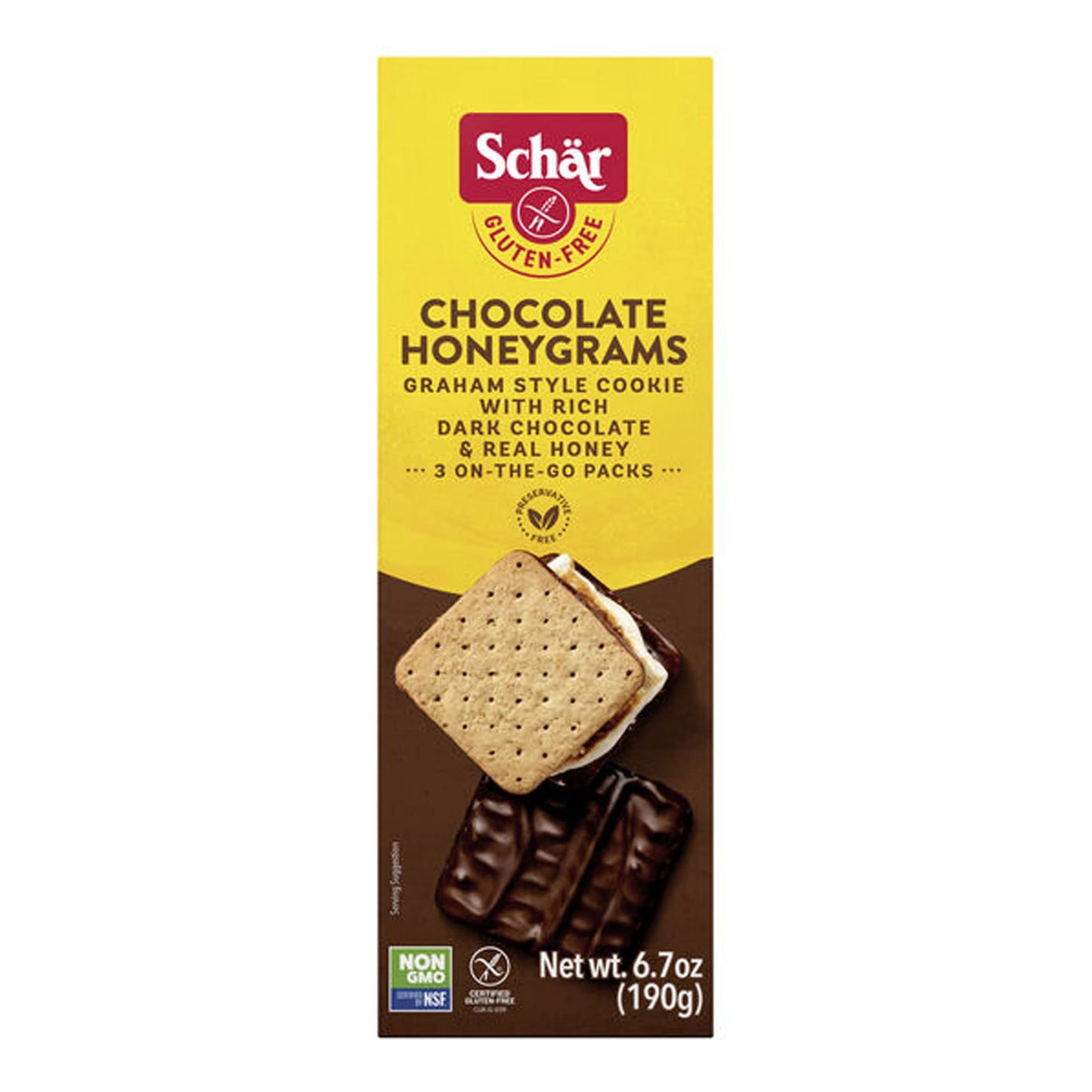 Schar Gluten Free Chocolate Honeygrams Crackers with Rich Dark Chocolate and Real Honey - 6.7 Ounce (Pack of 1)