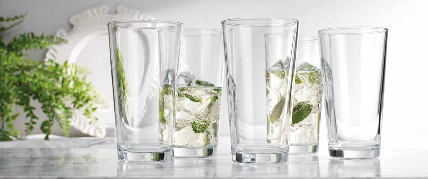 Home Essentials Drinking Glasses Set of 10 Highball Glass Cups 16 Oz. Basic Water Glasses, Beer, Juice, Cocktails, Wine, Iced Tea, Bar Glasses. Dishwasher Safe.