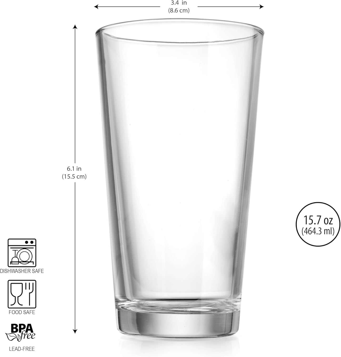 Home Essentials Drinking Glasses Set of 10 Highball Glass Cups 16 Oz. Basic Water Glasses, Beer, Juice, Cocktails, Wine, Iced Tea, Bar Glasses. Dishwasher Safe.