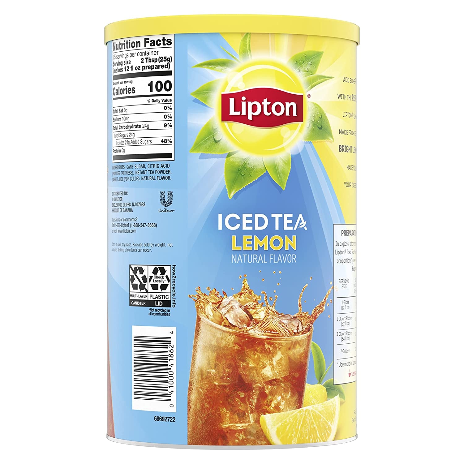 Lemon Powdered Iced Tea, Sweetened, Makes 28 Quarts