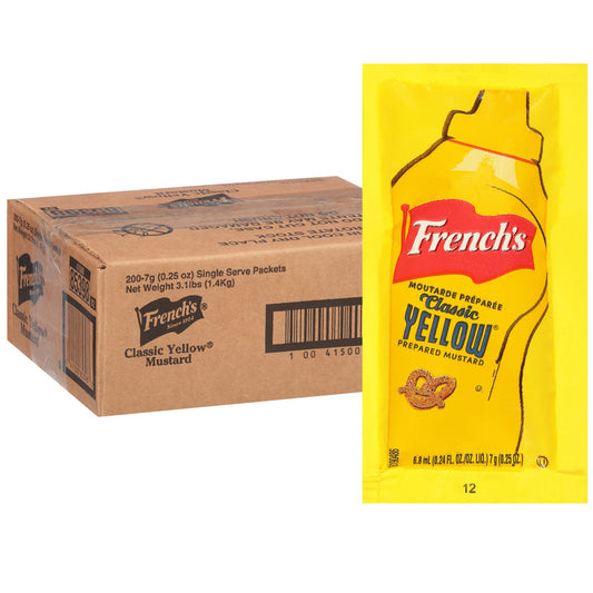 French's Classic Yellow Mustard Packets, 200 count - One 200 Count Individual Yellow Mustard Packets, Perfect Single-Serve Size for Delivery and Takeout Orders