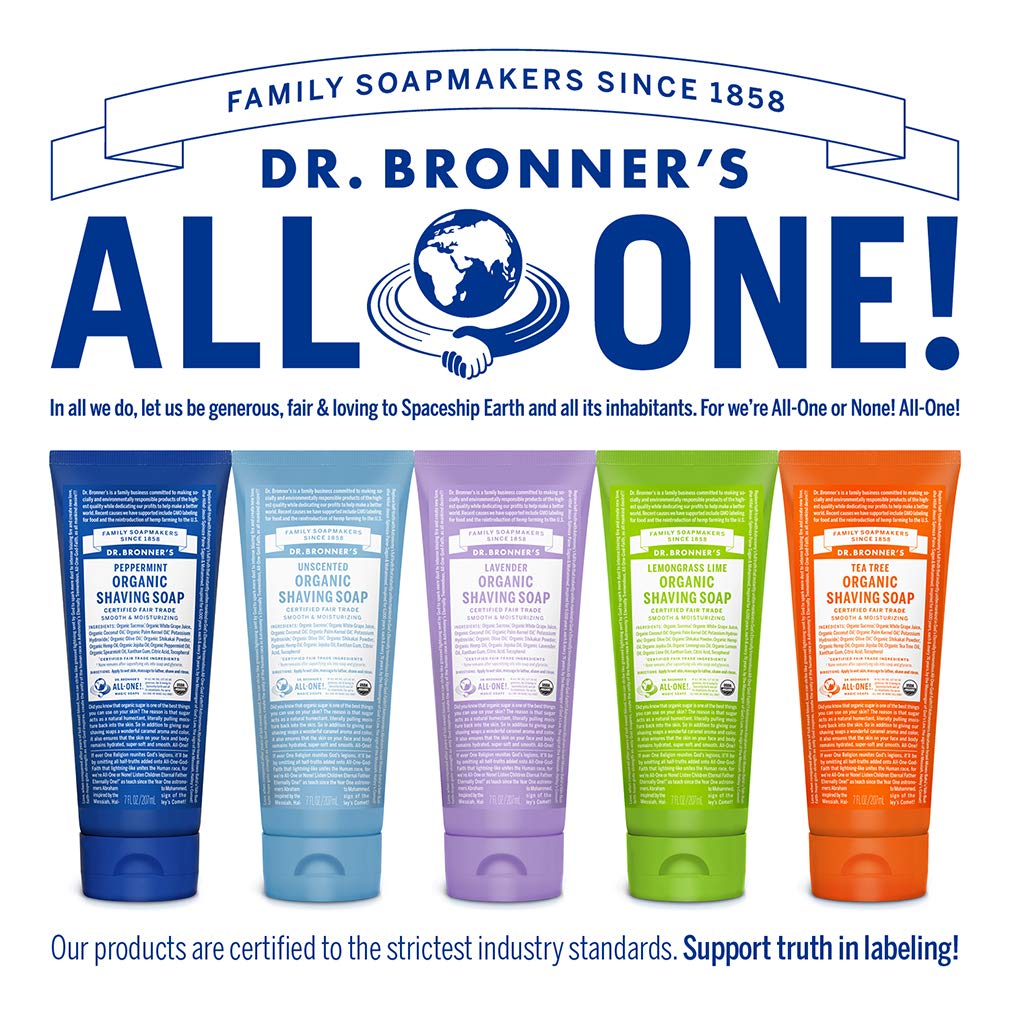 Dr. Bronner's - Organic Shaving Soap (Lemongrass, 7 Ounce) - Certified Organic, Sugar and Shikakai Powder, Soothes and Moisturizes for Close Comfortable Shave, Use on Face, Underarms and Legs