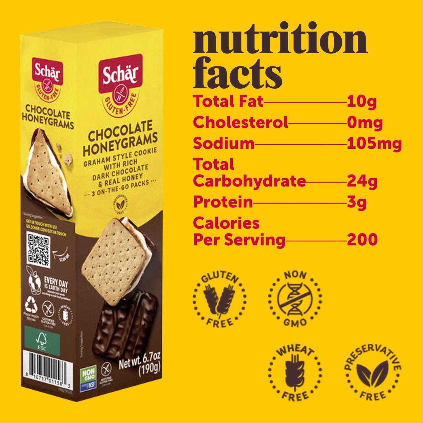 Schar Gluten Free Chocolate Honeygrams Crackers with Rich Dark Chocolate and Real Honey - 6.7 Ounce (Pack of 1)