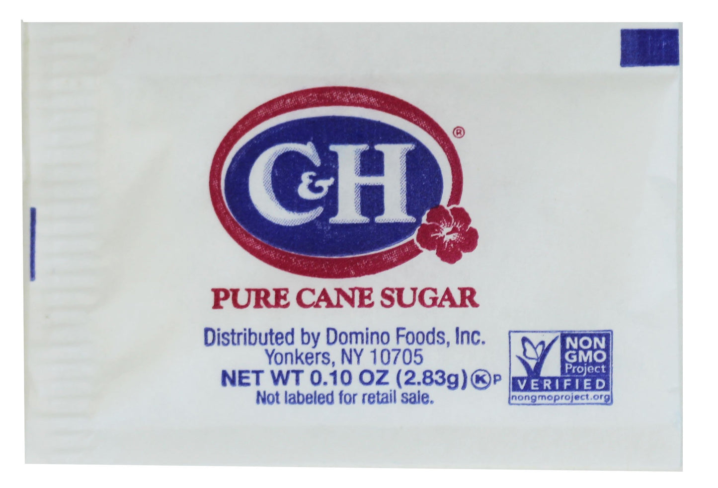 C&H Pure Cane NON-GMO Granulated Sugar, 0.10 Ounce (2.83 Gram) Packets - Pack of 500