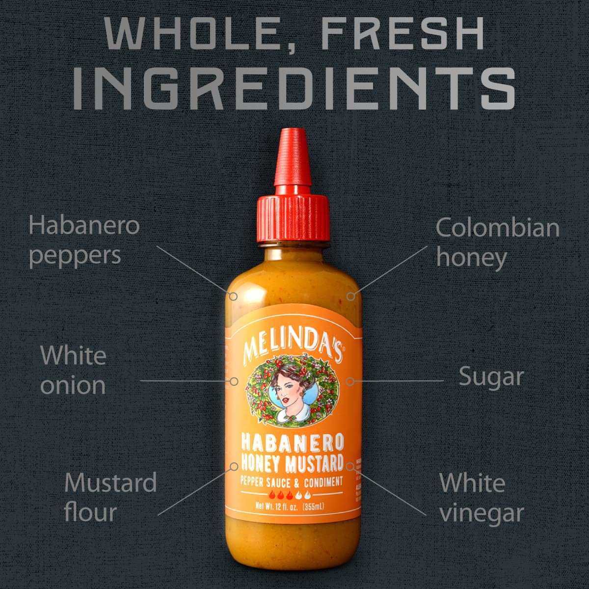 Melinda’s Habanero Honey Mustard - Gourmet Hot Honey Mustard Sauce - Habanero Hot Sauce with Fresh Ingredients, Habanero Peppers, Colombian Honey - Keto, Kosher Hot Sauce- 12 oz, 1 Pack