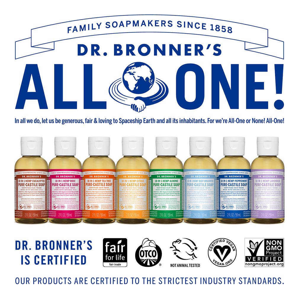 Dr. Bronner's - Pure-Castile Liquid Soap (Lavender, 2 ounce) - Made with Organic Oils, 18-in-1 Uses: Face, Body, Hair, Laundry, Pets and Dishes, d, Vegan, Non-GMO