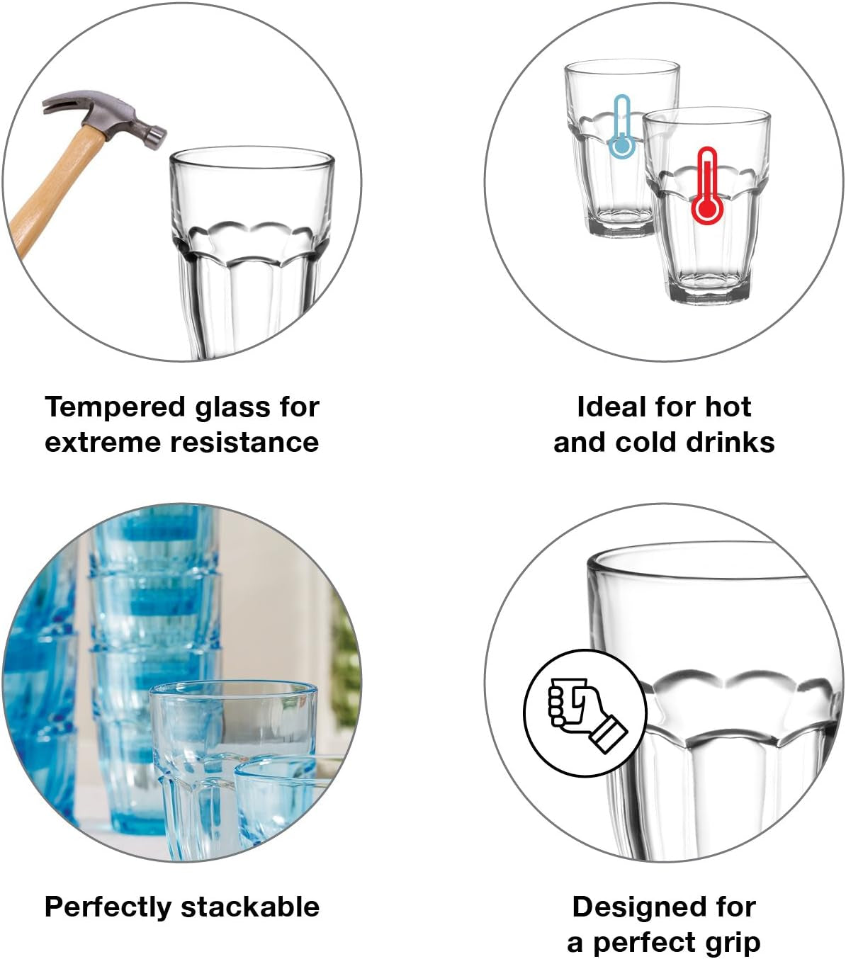 Rock Bar 16.25 Oz. Stackable Cooler Glass for Cold Drinks, Juices, and Cocktails, 6 Count (Pack of 1), Clear