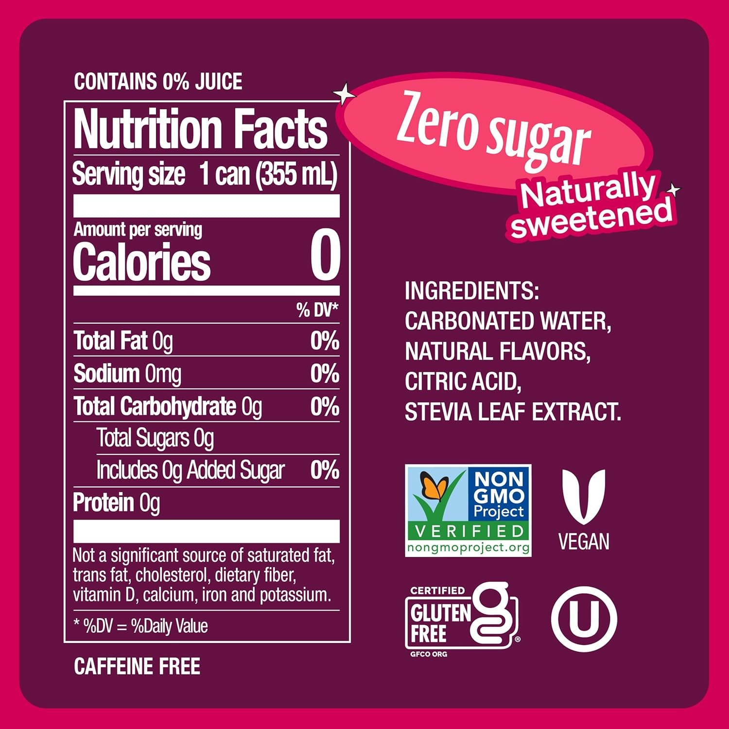 Zero Sugar, Black Cherry Soda, Caffeine Free, 12 Fl Oz Cans (Pack of 24)