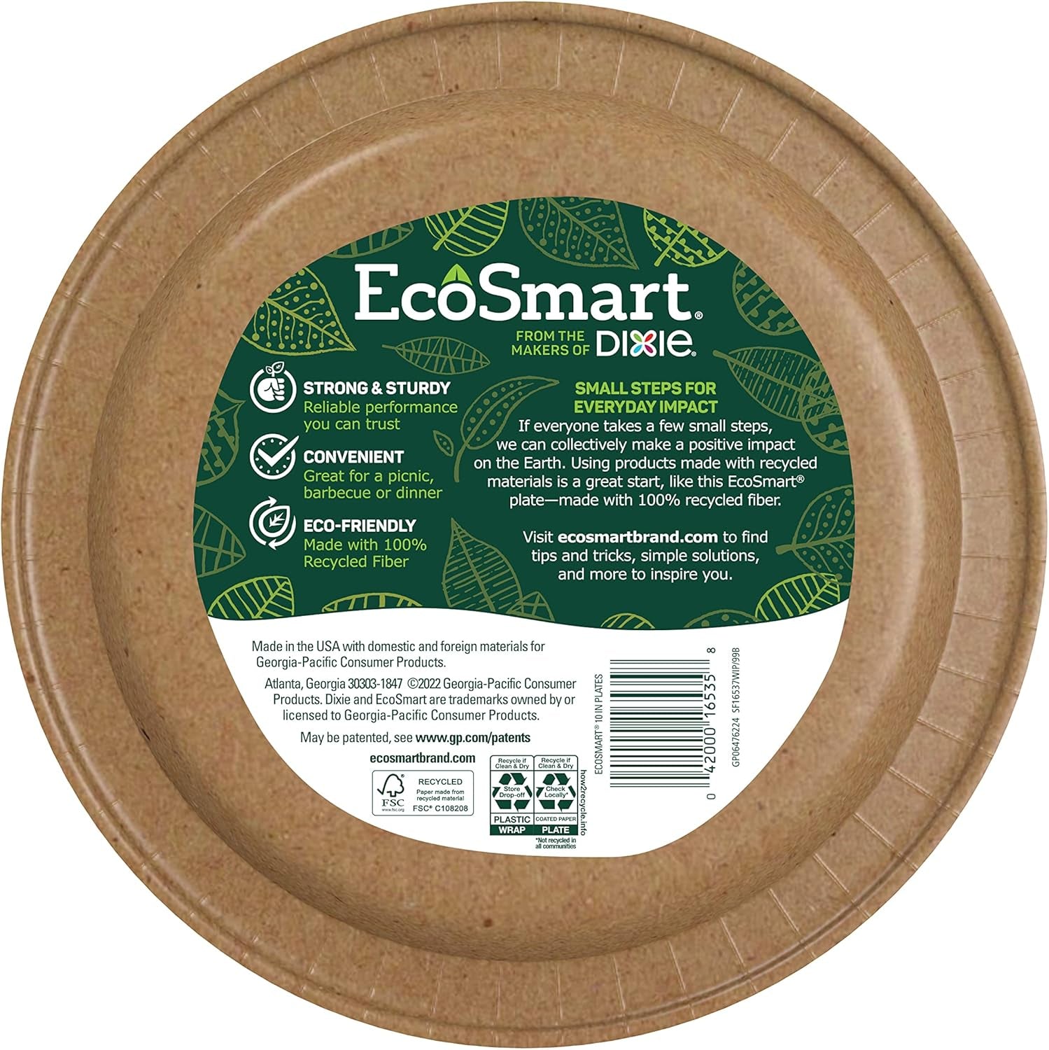 Ecosmart 100% Recycled Fiber Paper Plates, 10 In, 144 Count (Pack of 4), Large Disposable Plate Great for Breakfast, Lunch, and Dinner Meals