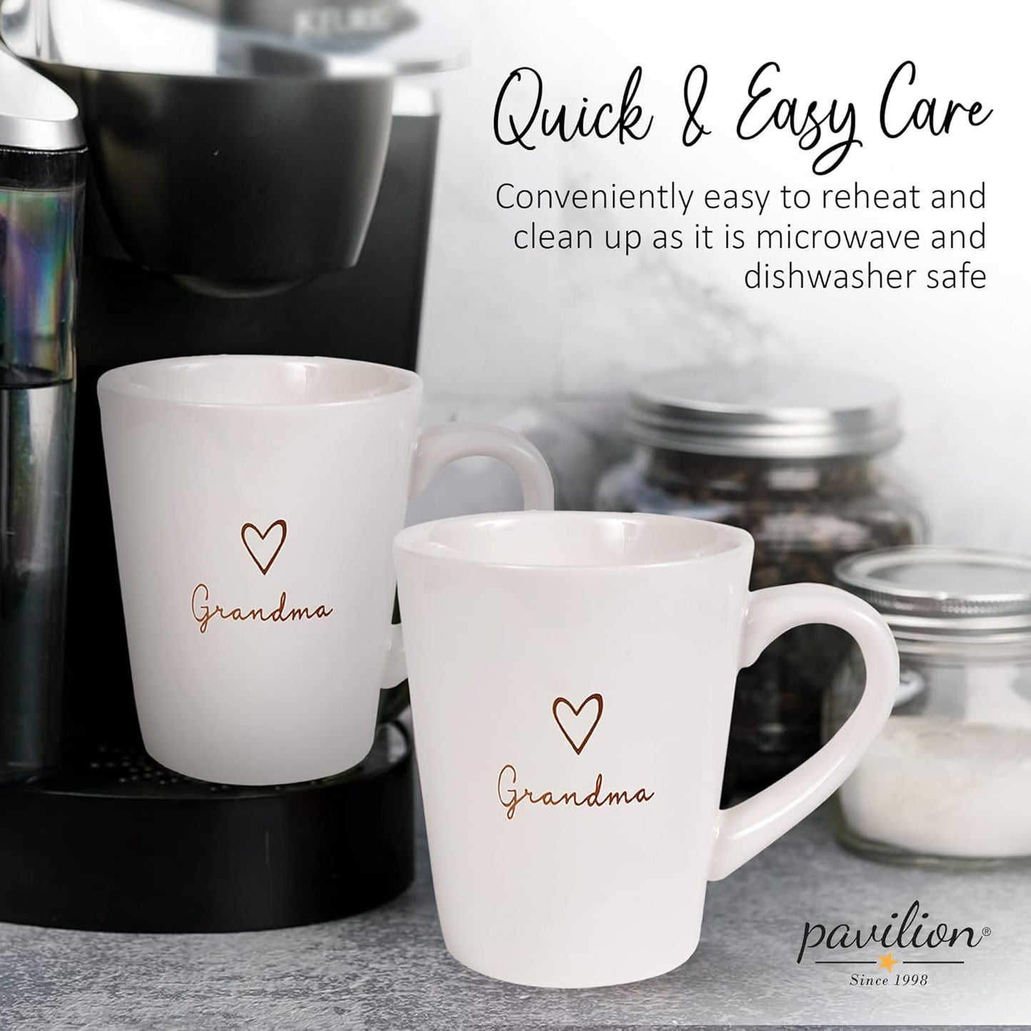 Pavilion Grandma Coffee Mug - Stoneware Coffee Cups for Grandmothers with Heart Tag - Ideal for Daily Use with "Grandma" Text Design - Microwave & Dishwasher Compatible - Cream, 15 Oz