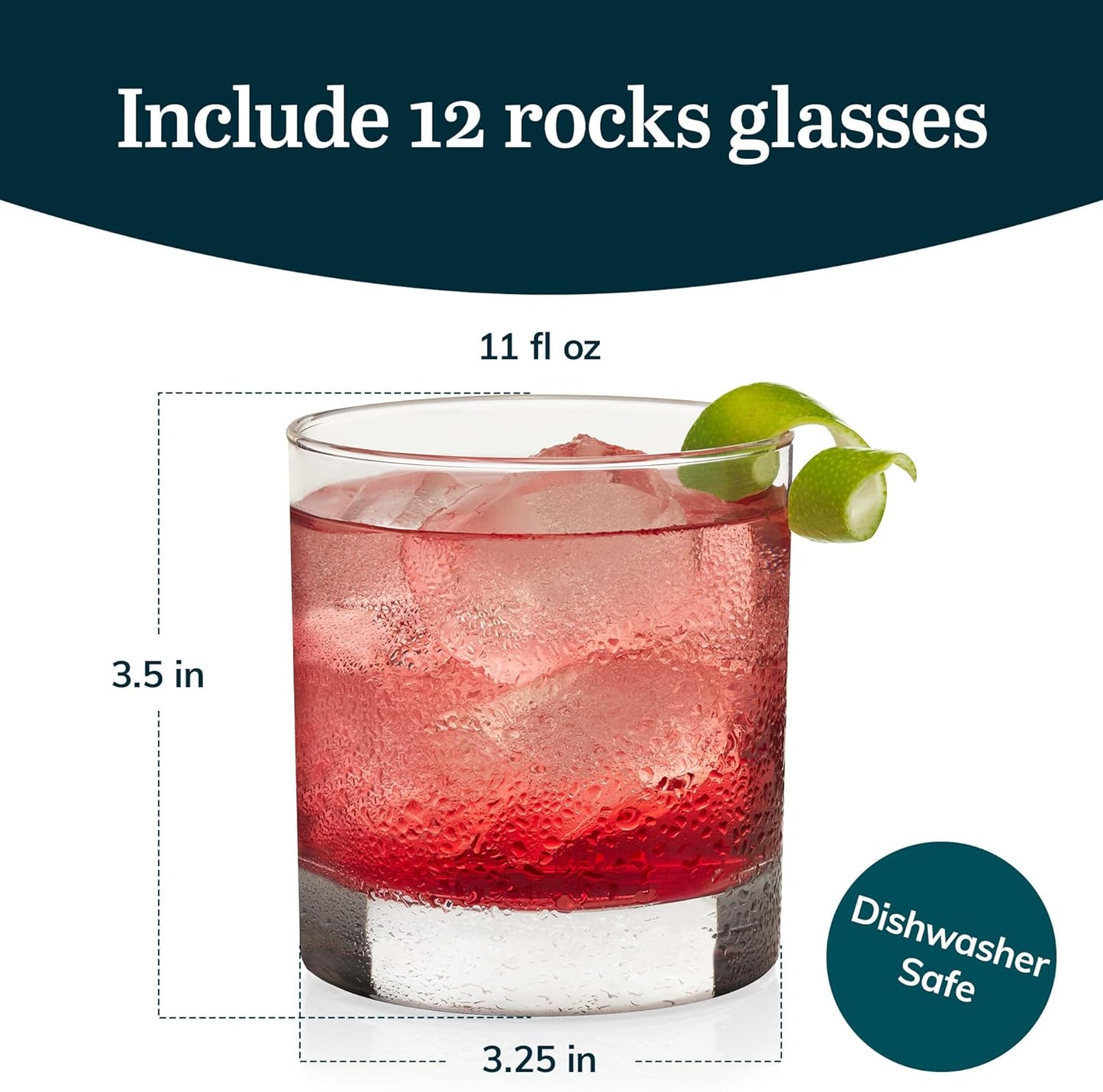 917CD Heavy Base Rocks Glasses Set of 12, Rocks Whiskey Glasses Set with Simple Lines, Dishwasher Safe Cocktail Drinking Glasses, Ideal Rocks Glassware for Special Moments