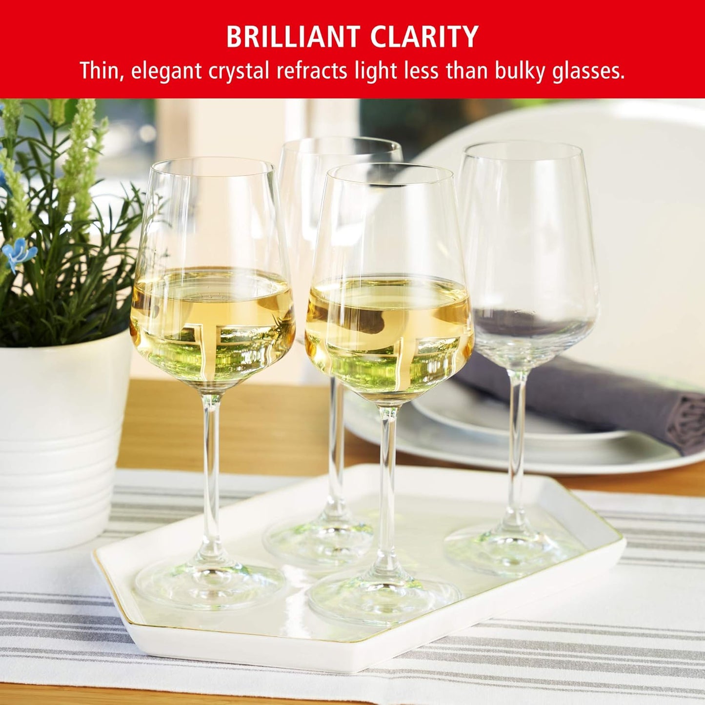 Style White Wine Glasses Set of 4 - European-Made Crystal, Classic Stemmed, Dishwasher Safe, Professional Quality White Wine Glass Gift Set - 15.5 Oz