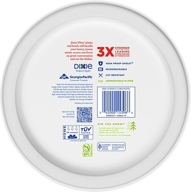 Ultra Disposable Paper Plates, 8 ½ Inch, Lunch or Light Dinner Size Printed Disposable Plates, 300 Count (10 Packs of 30 Plates), Packaging and Design May Vary