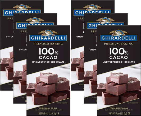 Ghirardelli Chocolate Baking Bar, 100% Cacao Unsweetened Chocolate, 4-Ounce Bars (Pack of 6)