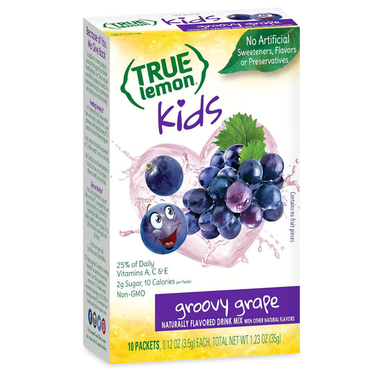 KIDS Groovy Grape (10 Packets) for Hydration - No Preservatives, No Artificial Flavors, No Artificial Sweeteners - Low Sugar Water Flavoring - Powdered Drink Mix for Kids