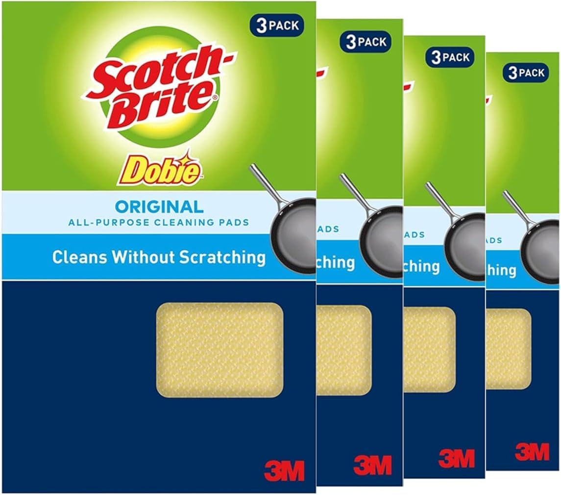 Scotch-Brite Dobie All Purpose Pads, 3Count (Pack of 4) Total 12 Pads