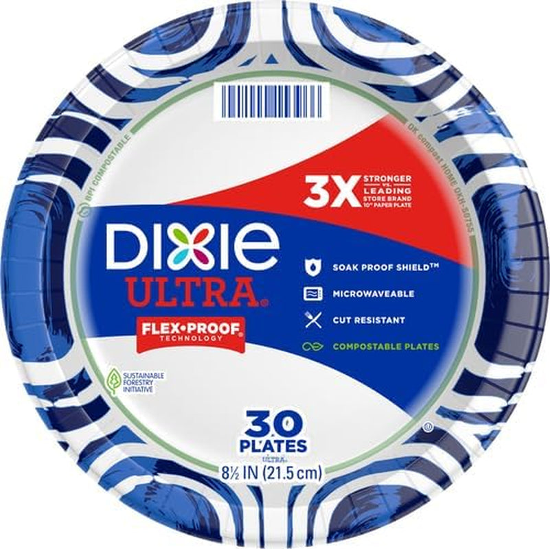 Ultra Disposable Paper Plates, 8 ½ Inch, Lunch or Light Dinner Size Printed Disposable Plates, 300 Count (10 Packs of 30 Plates), Packaging and Design May Vary