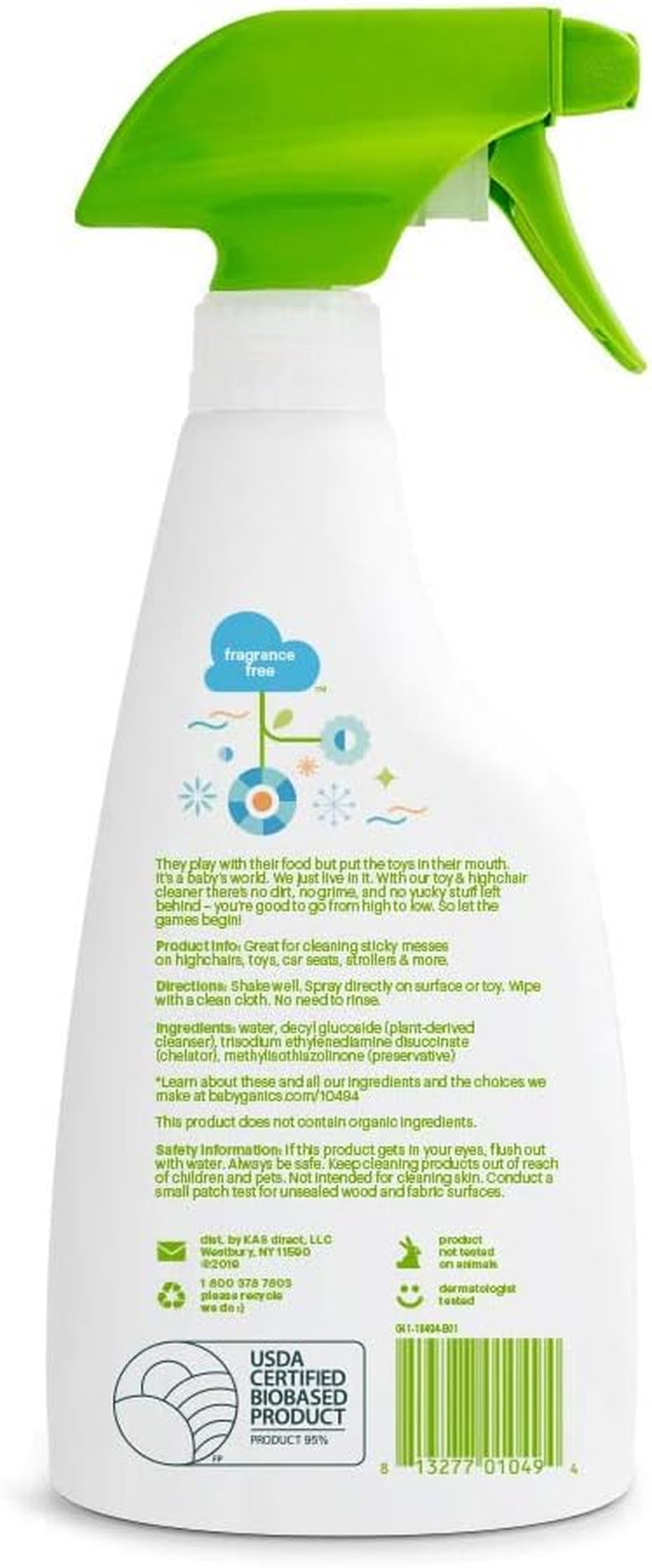 Toy & Highchair Cleaner Spray, Fragrance Free, 17Oz Spray Bottle, Made without Ammonia, Bleach, Phosphates, Phthalates or Dyes, Pack of 2.