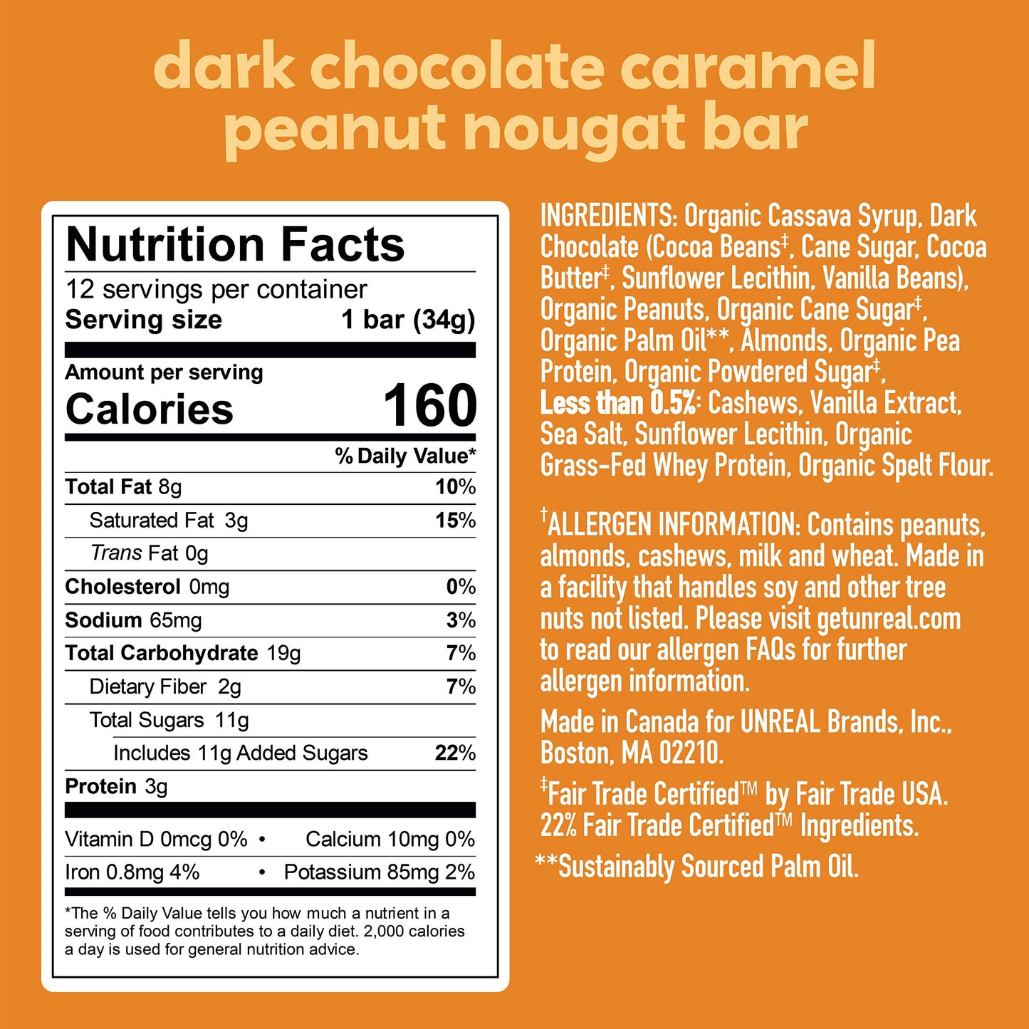 UNREAL Dark Chocolate Peanut Caramel Nougat Bars (12 Full Size Bars)