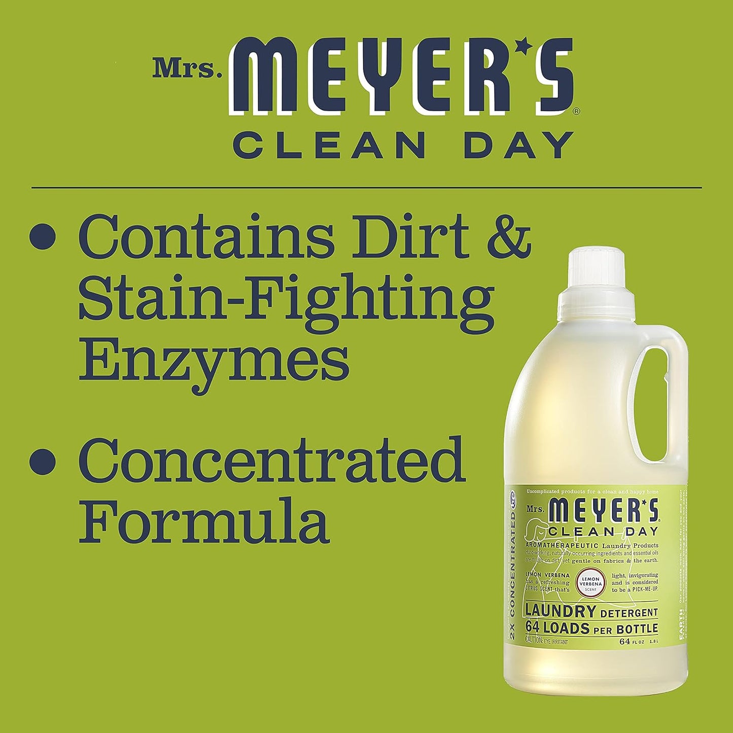 Mrs. Meyer'S Liquid Laundry Detergent, Biodegradable Formula Infused with Essential Oils, Lemon Verbena, 64 Oz (64 Loads)