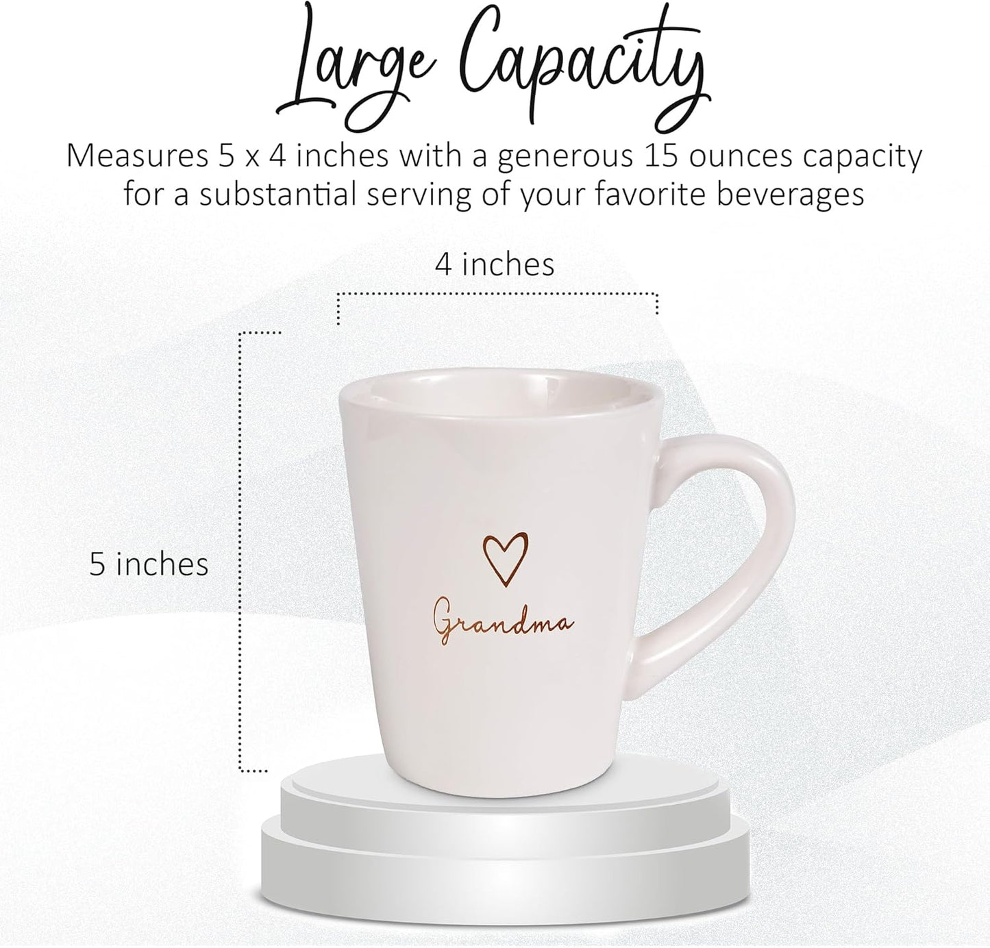 Pavilion Grandma Coffee Mug - Stoneware Coffee Cups for Grandmothers with Heart Tag - Ideal for Daily Use with "Grandma" Text Design - Microwave & Dishwasher Compatible - Cream, 15 Oz