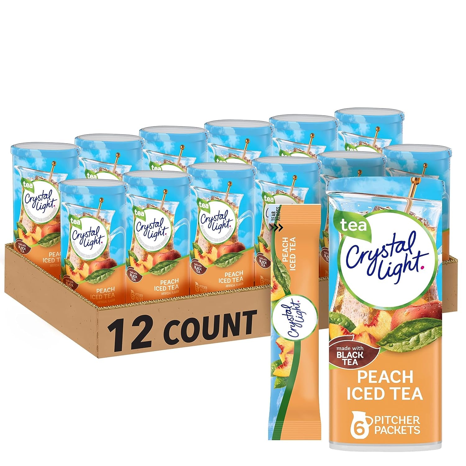 Peach Iced Tea Artificially Flavored Powdered Drink Mix, 72 Ct Pack, 12 Canisters of 6 Pitcher Packets