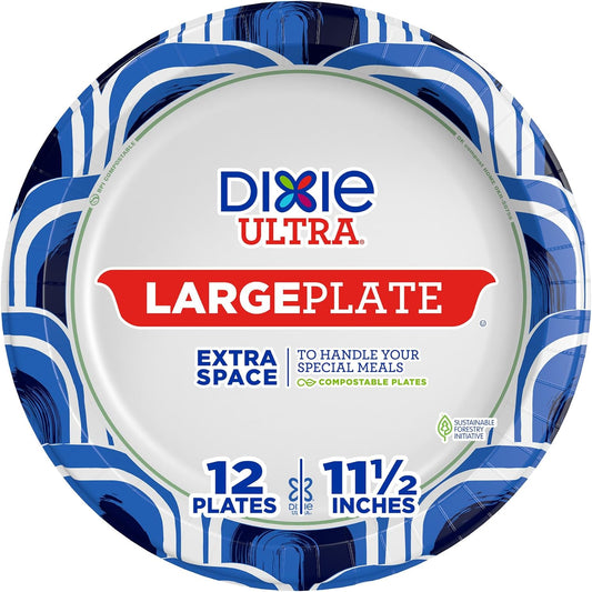 Ultra Large Plates, Disposable Plates for Heavy Messy Meals, 12 Count (Pack of 1)