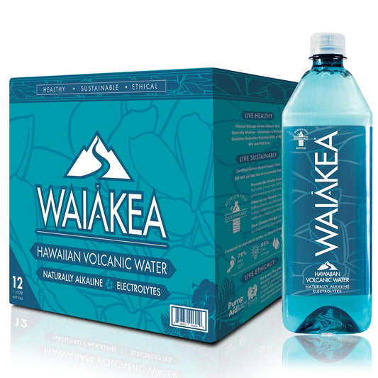 Hawaiian Volcanic Water, Naturally Alkaline, 100% Recycled Bottle, 1L (Pack of 12), 33.8 Fl Oz (Pack of 12)