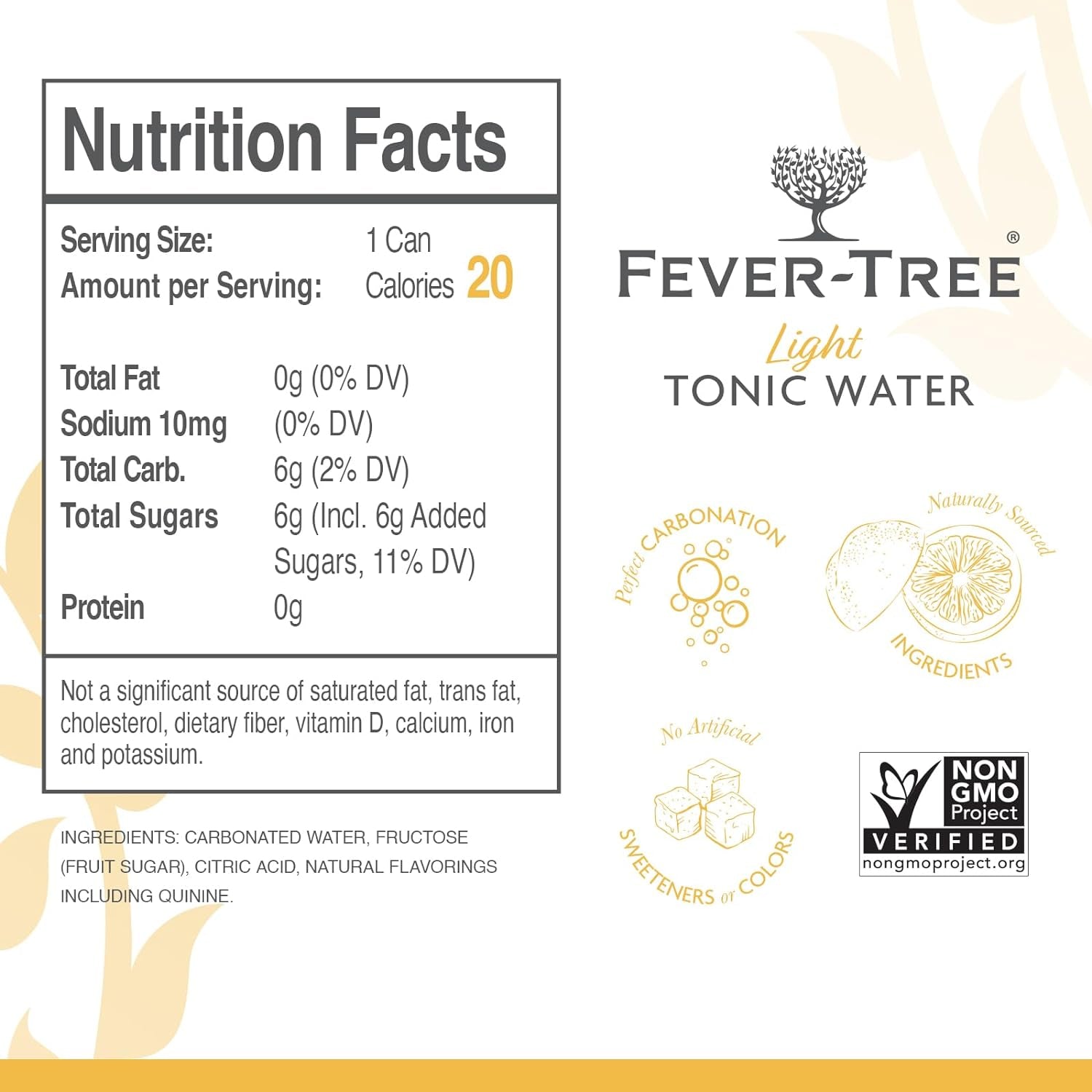 Light Tonic Water Cans, 5.07 Fl Oz (Pack of 24), Lower in Calories, No Artificial Sweeteners, Flavorings or Preservatives (Packaging May Vary)