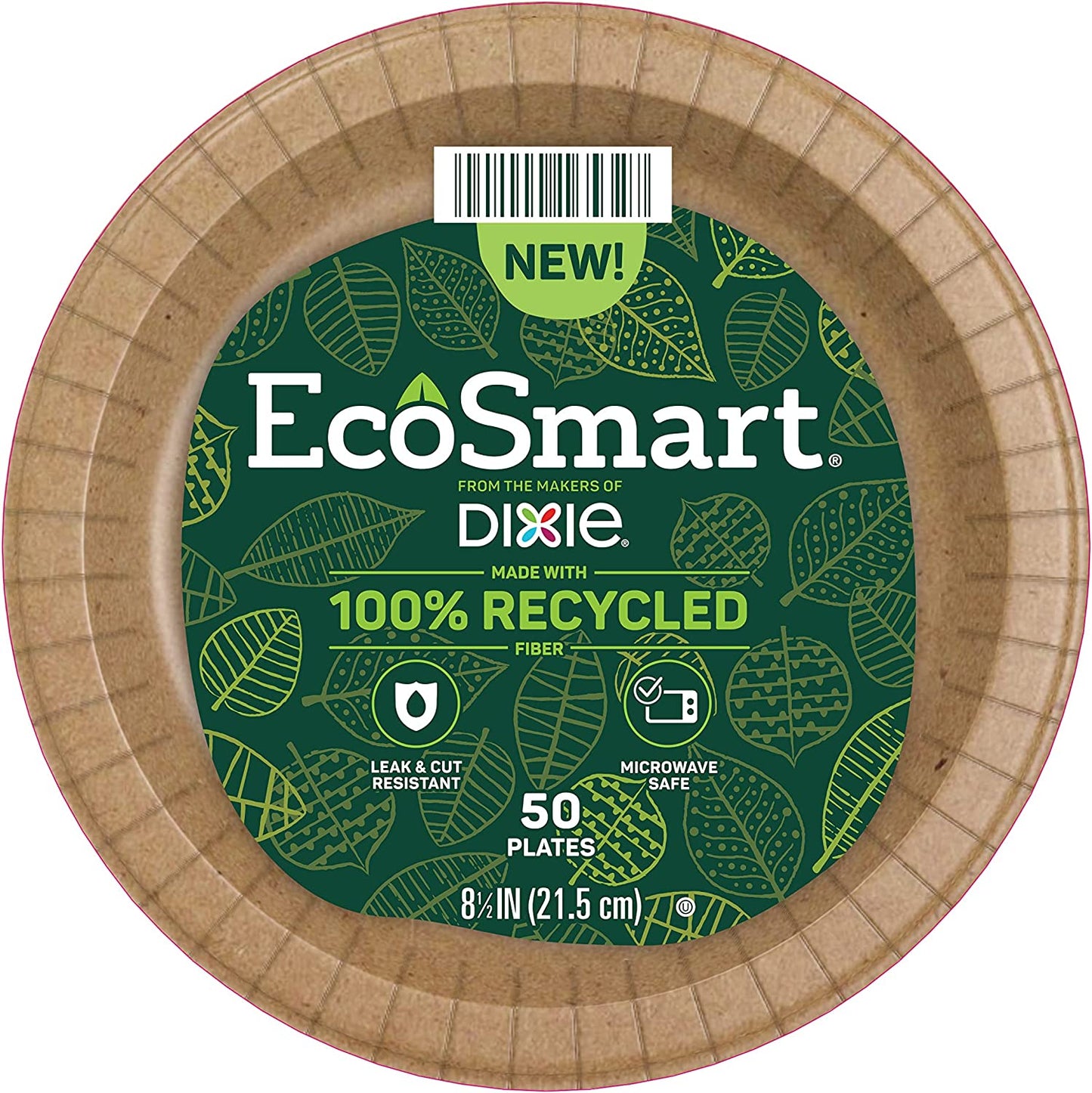 Ecosmart 100% Recycled Fiber Paper Plates, 8.5In, 50 Count, Medium Disposable Plate Great for Light Breakfast, Lunch, and Dinner Size