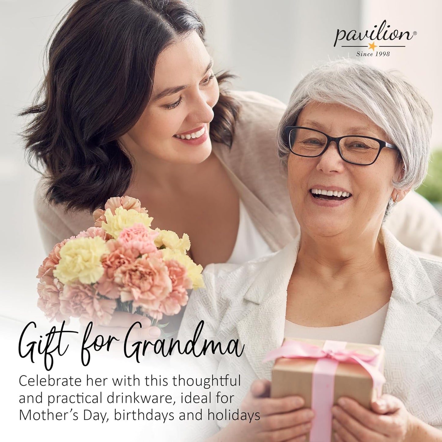 Pavilion Grandma Coffee Mug - Stoneware Coffee Cups for Grandmothers with Heart Tag - Ideal for Daily Use with "Grandma" Text Design - Microwave & Dishwasher Compatible - Cream, 15 Oz