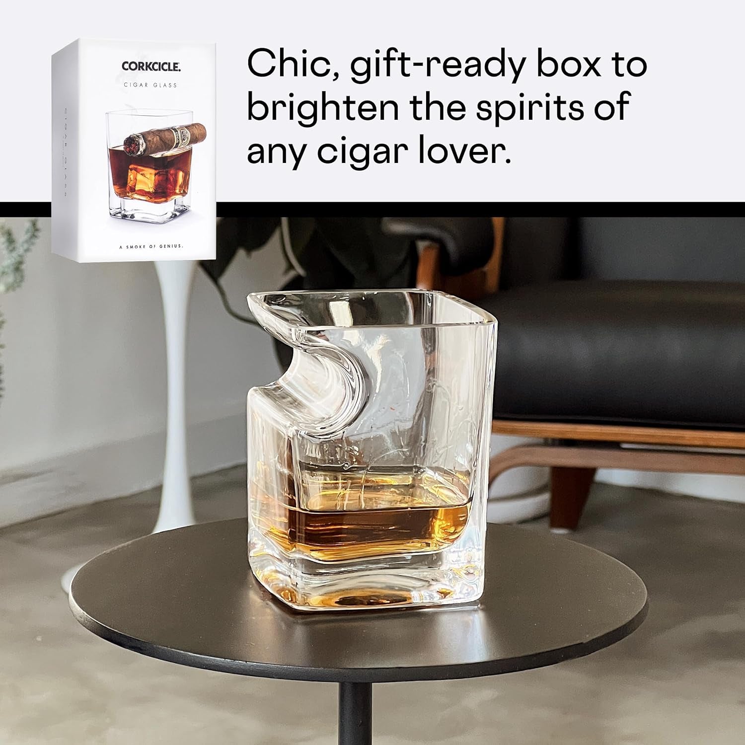 Premium Cigar Glass, 9 Oz – Glassware to Hold Your Drink and Cigar in One Hand with the Cigar Holder Glass – Double Old Fashioned Glass with Built-In Cigar Notch for Effortless Enjoyment