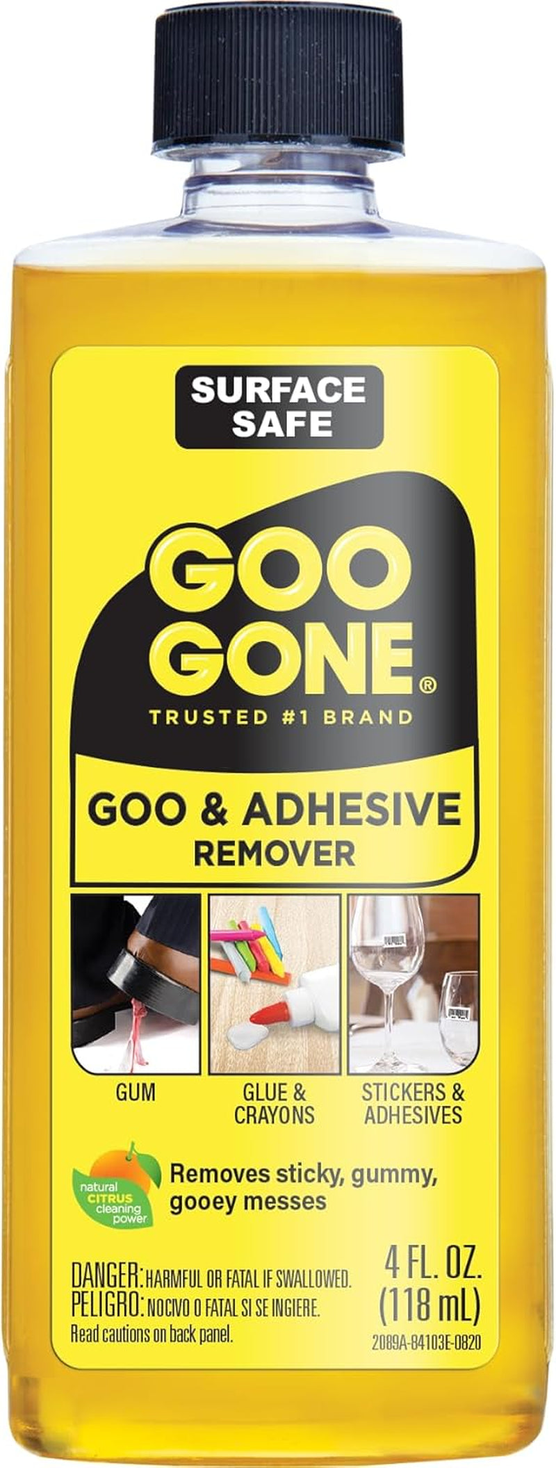 Original Adhesive Remover - 4 Ounce - Surface Safe Adhesive Remover Safely Removes Stickers Labels Decals Residue Tape Chewing Gum Grease Tar